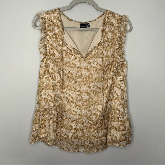 Women’s Kaari gold floral sleeveless peplum blouse size medium M - Picture 1 of 5
